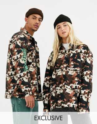 Свободная куртка с камуфляжным принтом COLLUSION Unisex-Коричневый