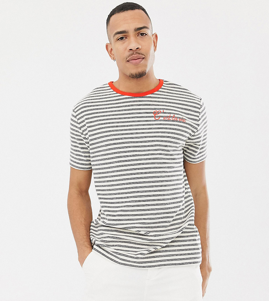 фото Свободная махровая футболка в полоску с вышивкой "c'est la vie" asos design tall-бежевый