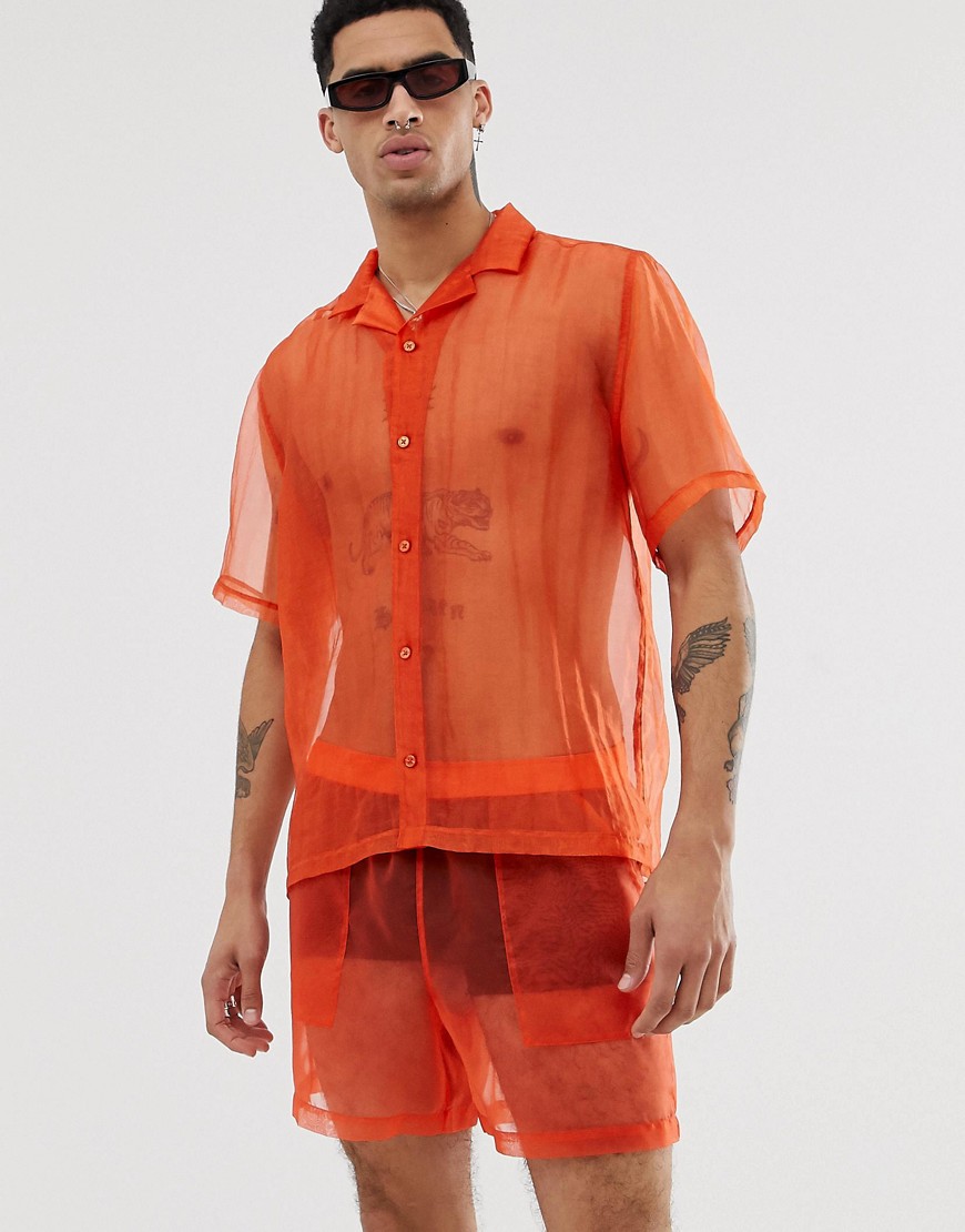 фото Свободная оранжевая рубашка из полупрозрачной органзы asos design-оранжевый