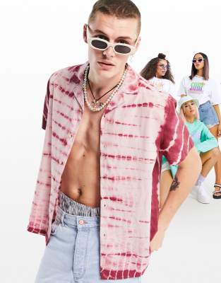  Свободная розовая рубашка из хлопка с принтом тай-дай ASOS DESIGN-Розовый цвет