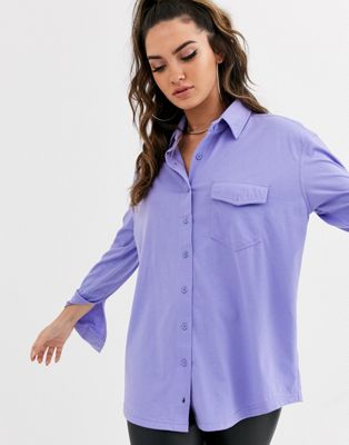 фото Свободная трикотажная рубашка фиолетового цвета missguided-фиолетовый
