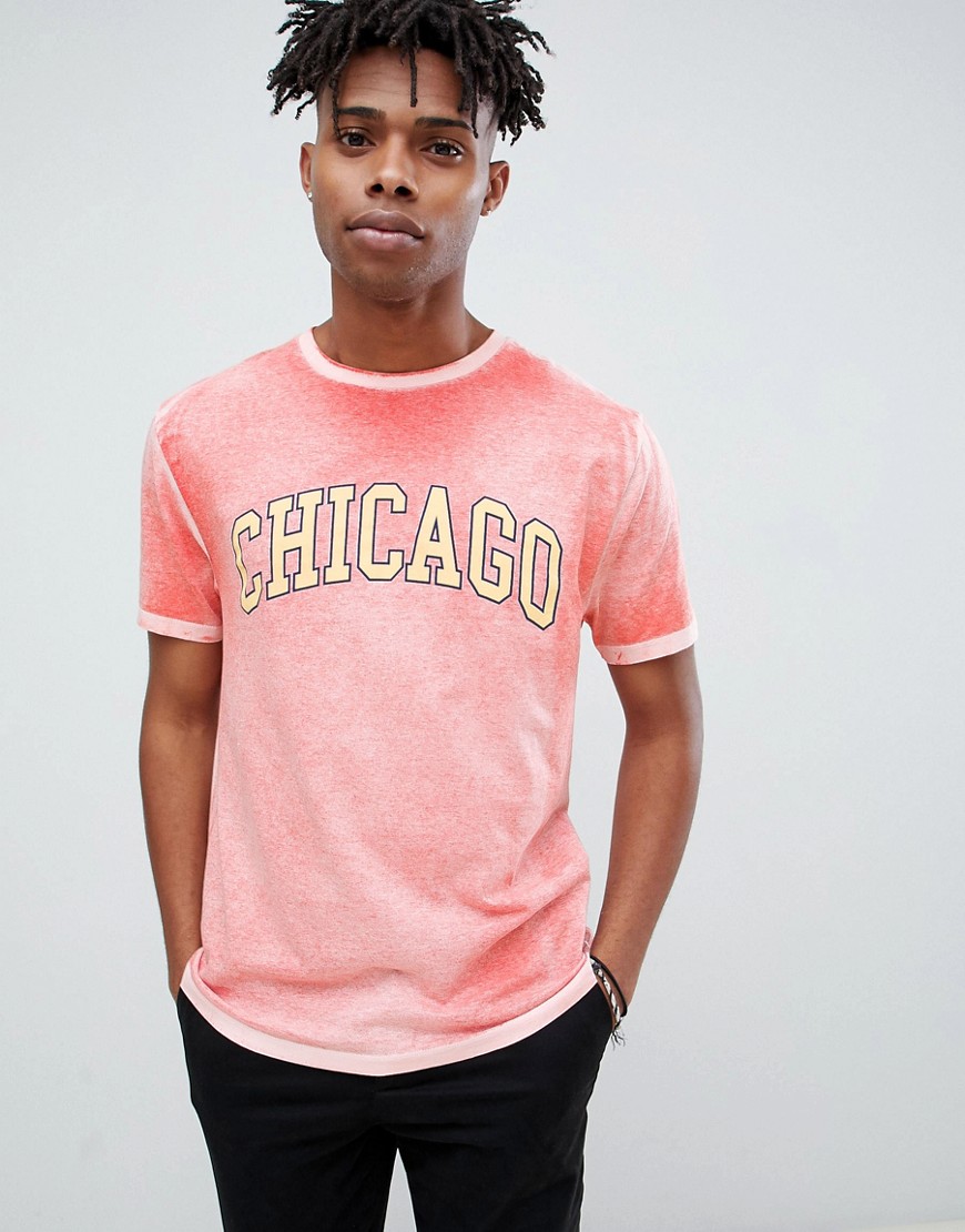 фото Свободная выбеленная футболка с принтом "chicago" asos design-красный