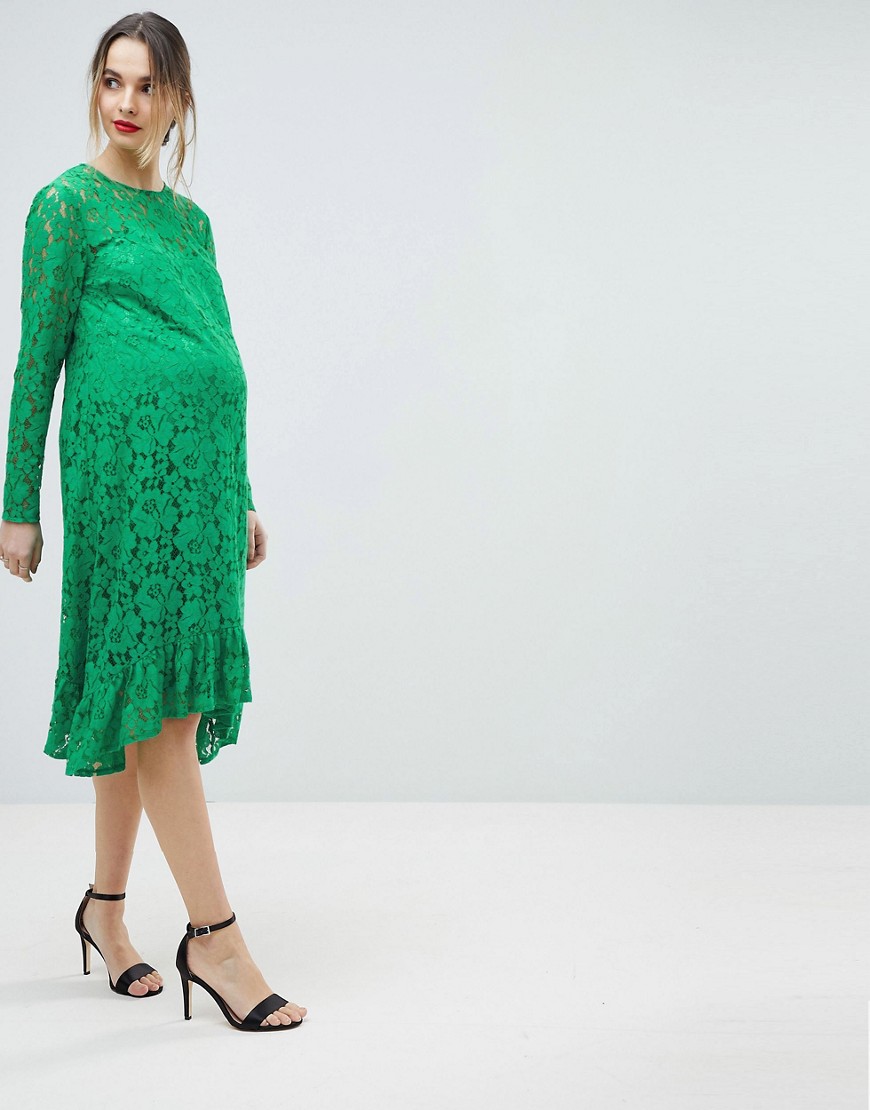 фото Свободное кружевное платье миди asos design maternity-зеленый asos maternity