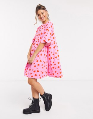 фото Свободное oversized-платье с оборками на рукавах asos design-розовый