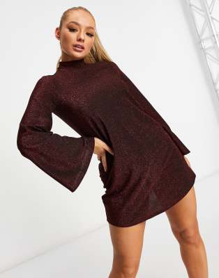 Платья для вечеринок  Asos Свободное платье бордового цвета с блестками в стиле 60-х Flounce London-Фиолетовый цвет