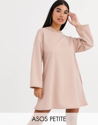 фото Свободное бежевое платье с капюшоном и скрытыми карманами asos design petite-бежевый asos petite