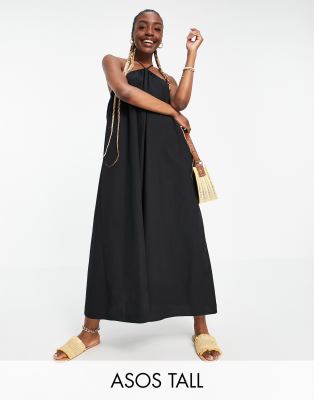 Свободное платье макси черного цвета с лямкой через шею ASOS DESIGN Tall-Черный цвет
