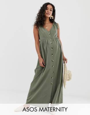 фото Свободное платье макси с пуговицами asos design maternity-зеленый asos maternity