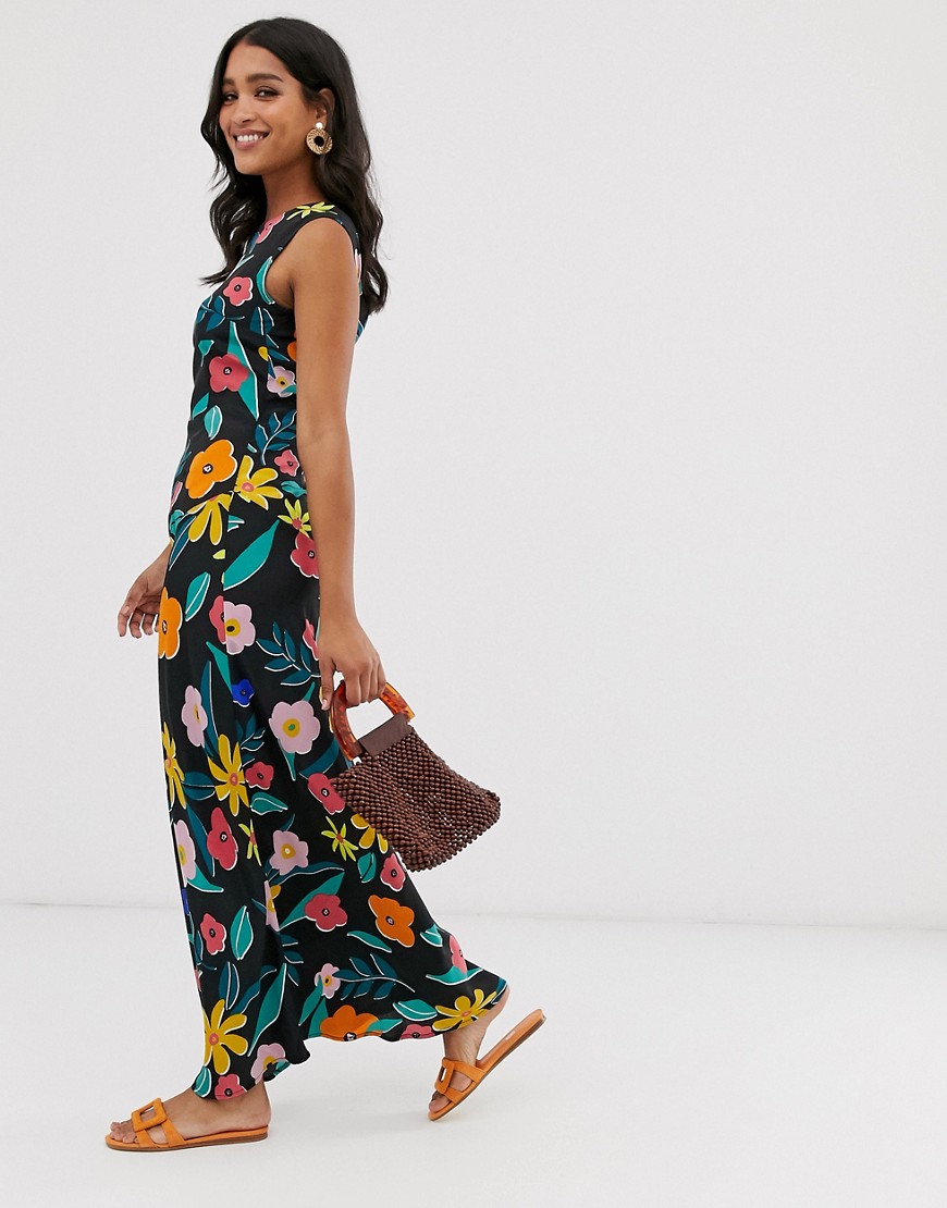 фото Свободное платье макси с цветочным принтом в стиле ретро neon rose-мульти