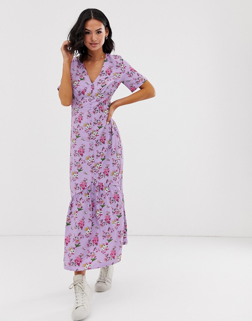 Свободное платье мидакси с цветочным принтом в винтажном стиле Glamorous-Фиолетовый
