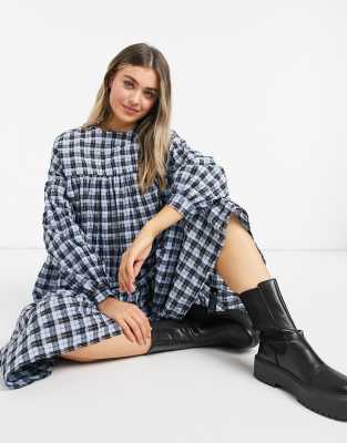 фото Свободное платье миди в клетку asos design-многоцветный