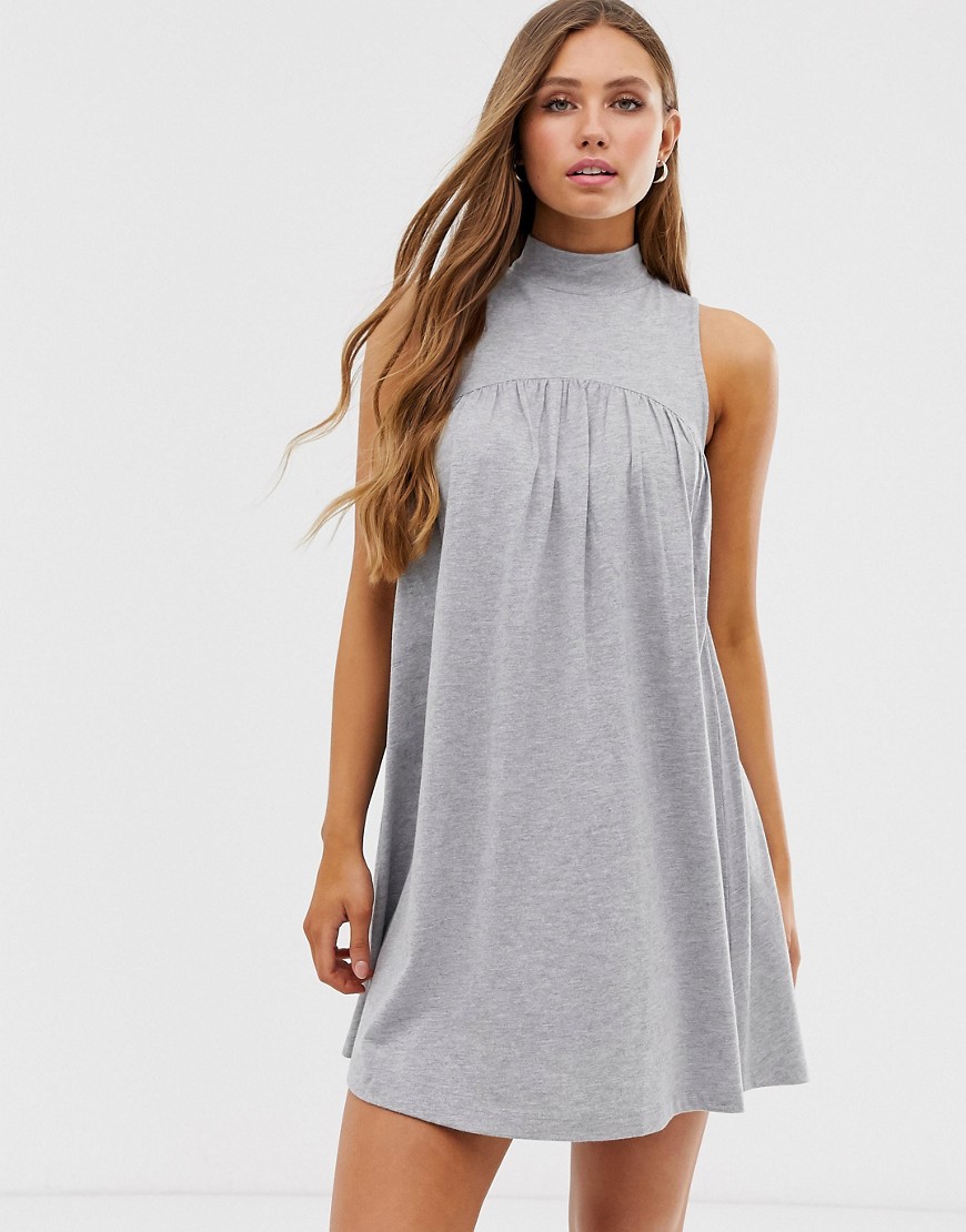 фото Свободное платье мини без рукавов с высоким воротом asos design-серый