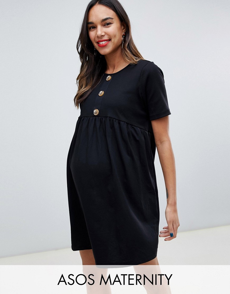 фото Свободное платье мини с пуговицами из искусственного рога asos design maternity-черный asos maternity