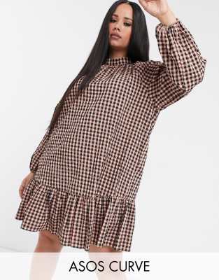 фото Свободное платье мини в клетку с баской asos design curve-мульти asos curve