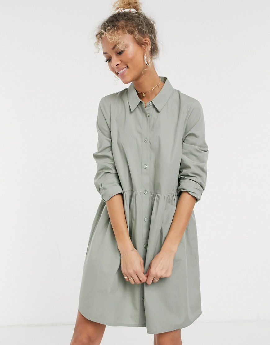 фото Свободное платье-рубашка мини цвета хаки asos design-зеленый