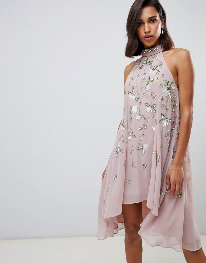 фото Свободное платье с цветочной отделкой asos design-розовый