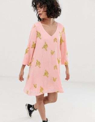 фото Свободное платье с вышивкой wild honey-розовый