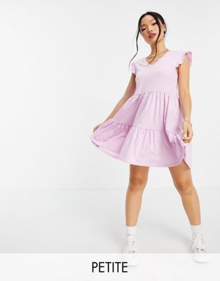 фото Свободное розовое платье мини с ярусной юбкой only petite-фиолетовый цвет