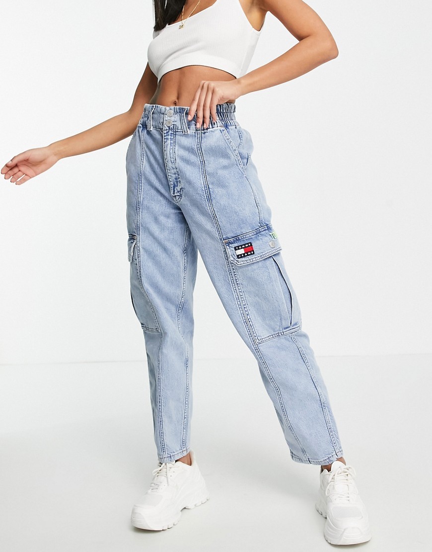 Свободные джинсы карго с эффектом кислотной стирки Tommy Jeans-Голубой
