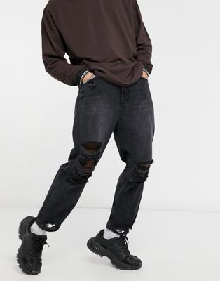 фото Свободные рваные джинсы черного цвета bershka-черный