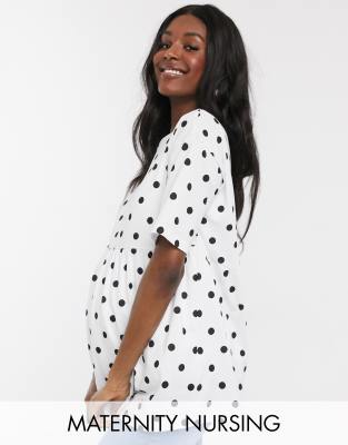 фото Свободный двухслойный топ для кормления в горошек asos design maternity-белый asos maternity - nursing