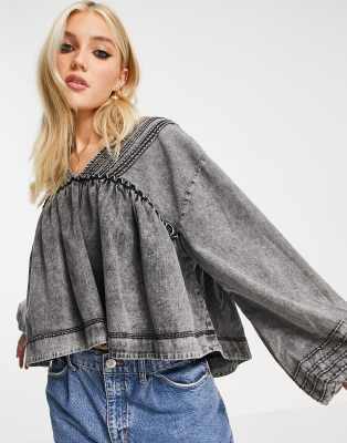 Рубашки и блузки Свободный топ из выбеленного денима We The Free by Free People charlotte-Черный цвет