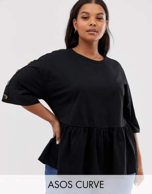 фото Свободный топ с черепаховыми пуговицами asos design curve-черный asos curve