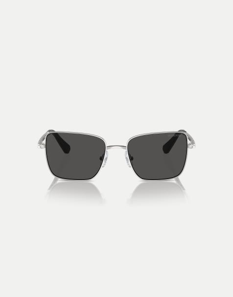 Swarovski – Abgerundete Sonnenbrille in Silber mit grauen Gläsern - view 1