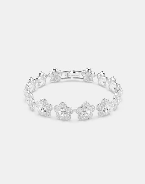 Swarovski Ariana grande x swarovski bracelet, round cut, flower, white, rhodium plated in white, rhodium plating - view 1
