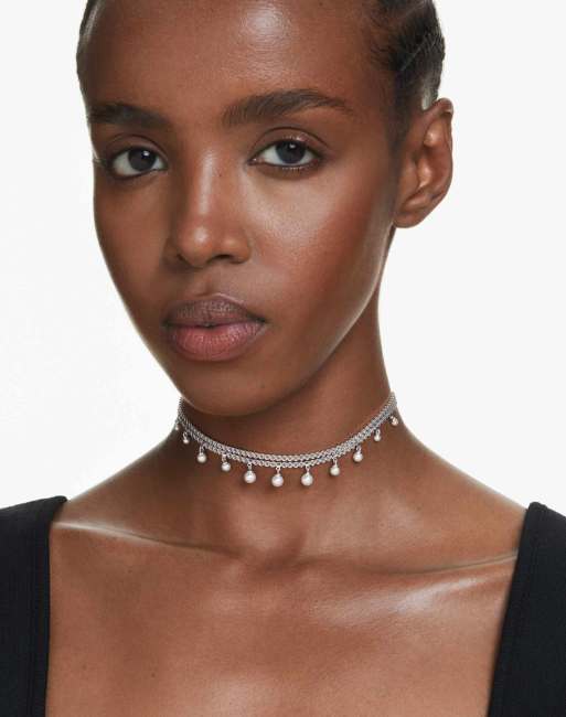 Swarovski Ariana grande x swarovski choker, crystal pearl, round cut, white, rhodium plated in white