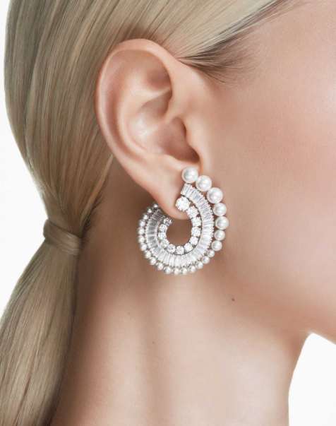 Swarovski Ariana grande x swarovski drop earrings, crystal pearl, mixed cuts, white, rhodium plated in white - view 1