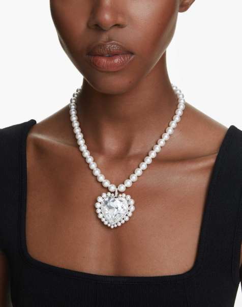 Swarovski Ariana grande x swarovski necklace, crystal pearl, heart cut, heart, white, rhodium plated in white - view 1