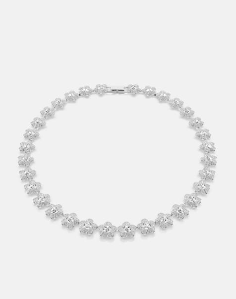 Swarovski Ariana grande x swarovski necklace, round cut, flower, white, rhodium plated in white, rhodium plating - view 1