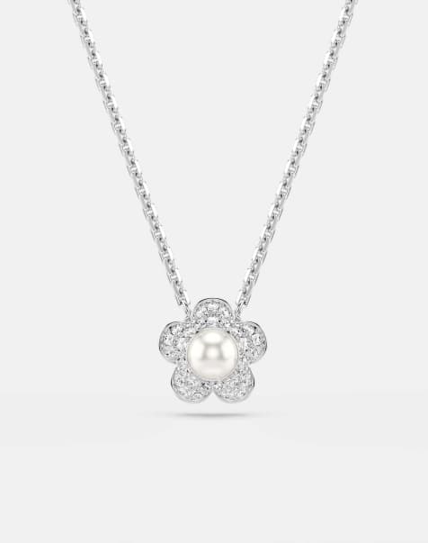 Swarovski Ariana grande x swarovski pendant, crystal pearl, round cut, flower, white, rhodium plated in white, rhodium plating - view 1