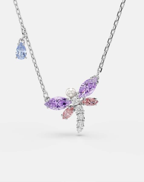 Swarovski Ariana grande x swarovski pendant, mixed cuts, dragonfly, multicolored, rhodium plated in multi-colored, rhodium plating - view 1