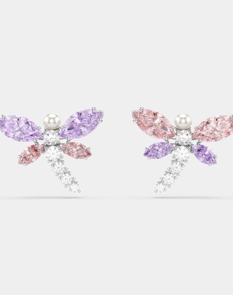 Swarovski Ariana grande x swarovski stud earrings, mixed cuts, dragonfly, multicolored, rhodium plated in multi-colored, rhodium plating - view 1