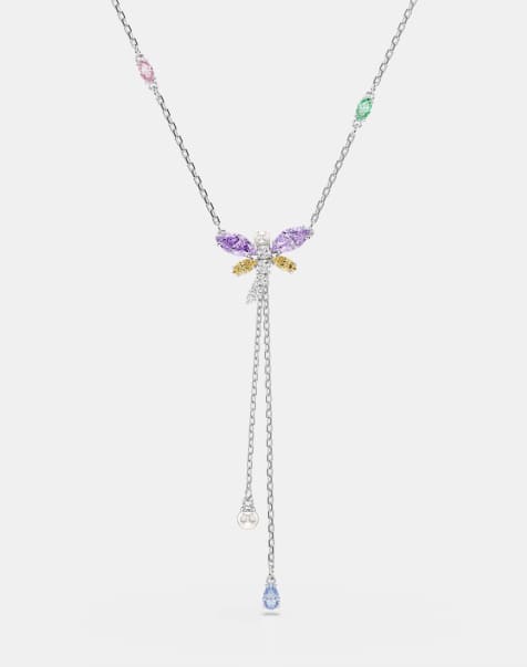Swarovski Ariana grande x swarovski y necklace, mixed cuts, dragonfly, multicolored, rhodium plated in multi-colored, rhodium plating - view 1