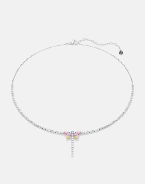 Swarovski Ariana grande x swarovski y necklace, mixed cuts, dragonfly, multicolored, rhodium plated in multi-colored, rhodium plating - view 1