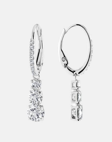 Swarovski attract trilogy hoop earrings in silver - view 1