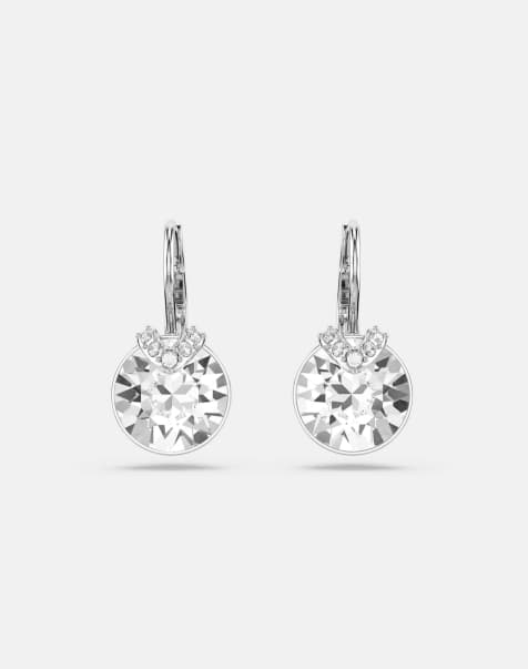 Swarovski Bella v drop earrings, round cut, white, rhodium plated in white, rhodium plating - view 1
