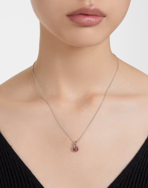 Swarovski Birthstone pendant, square cut, january, red, rhodium plated in red