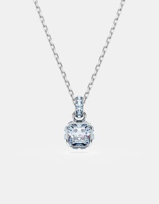 Swarovski Birthstone pendant, square cut, march, blue, rhodium plated ...