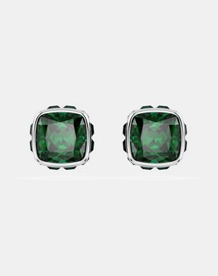 Swarovski Birthstone stud earrings, square cut, august, green, rhodium plated in green - ASOS Price Checker