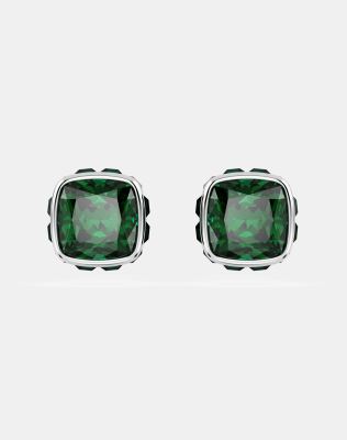 Swarovski Birthstone stud earrings, square cut, august, green, rhodium plated in green - ASOS Price Checker