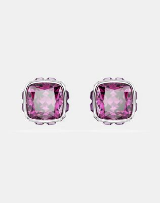 Swarovski Birthstone stud earrings, square cut, february, pink, rhodium plated in purple - ASOS Price Checker