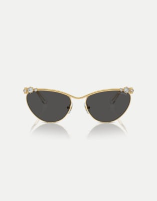 Swarovski - Cat-Eye-Sonnenbrille in Gold mit grauen Gläsern-Goldfarben