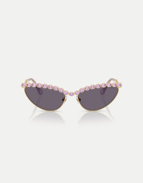 Swarovski – Cat-Eye-Sonnenbrille in Gold mit lila Gläsern - view 1