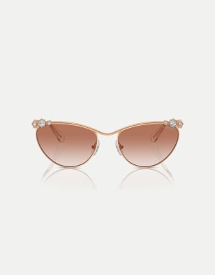Swarovski - Cat-Eye-Sonnenbrille in Roségold mit rosa Gläsern-Goldfarben