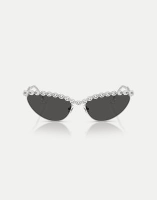 Swarovski Cat eye sunglasses with grey lens in silver
