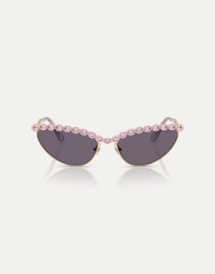 Swarovski Cat eye sunglasses with violet lens in gold